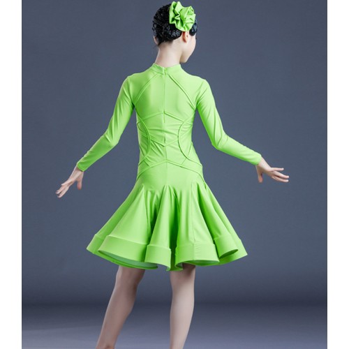 Children green orange latin dance costumes Girls professional latin dance competition Dress examination standard latin dance skirts